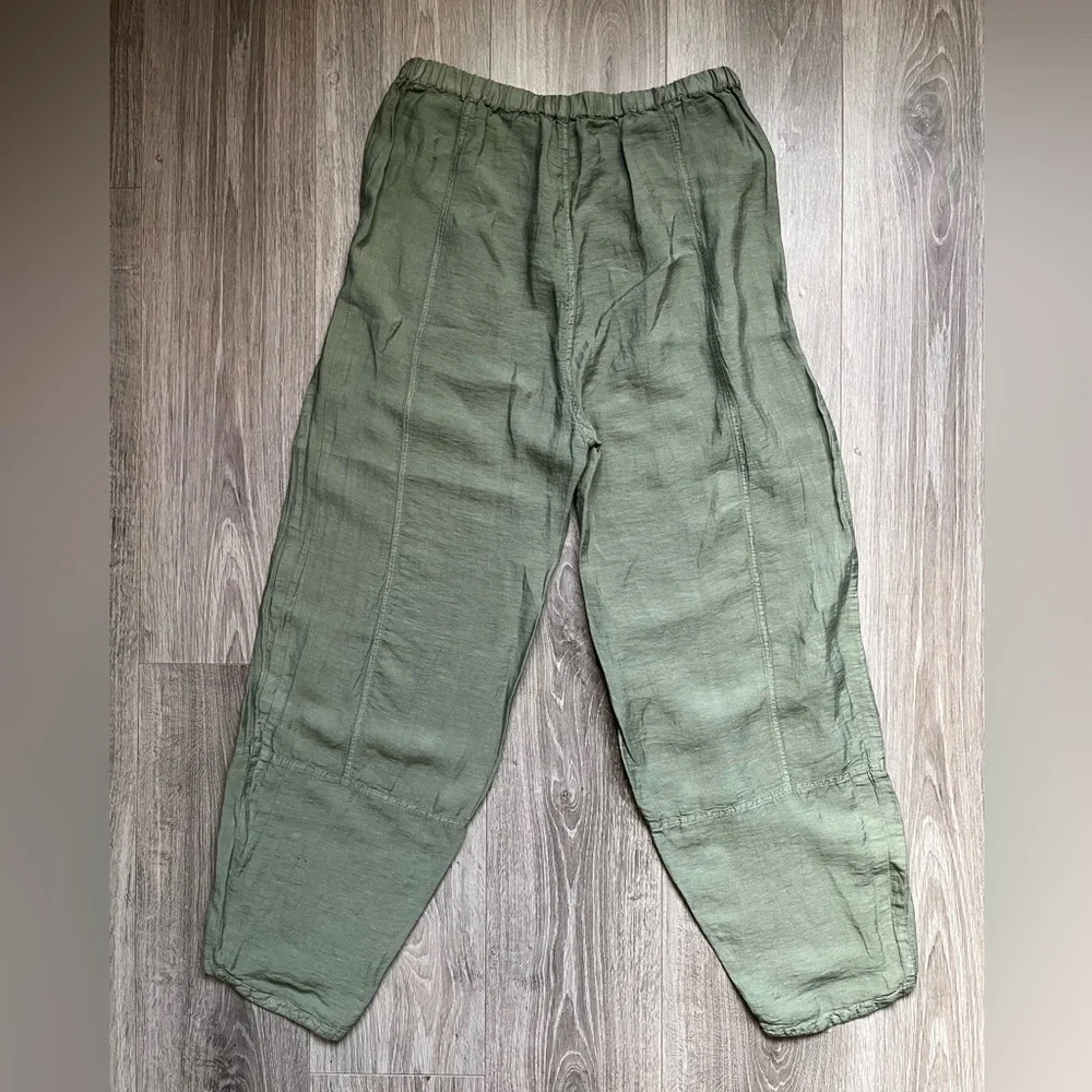 Sahara 50% Linen Balloon Trousers In Colour Thyme Size Medium UK 12 - Picture 2 of 9
